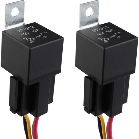 12V 40A Voiture Relais avec Faisceau de Câble Coloré, 5 Broches SPDT Relais pour Moto Camion Bateau, Commutateurs et Démarreurs de Service Lourd, Imperméable, Paquet de 2 (1/3)
