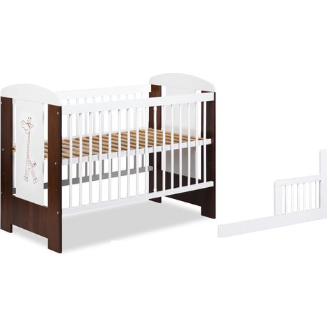 Lit bébé 120x60cm Blanc et noyer GIRAFE barreaux amovible et barrière de sécurité inclus (1/4)