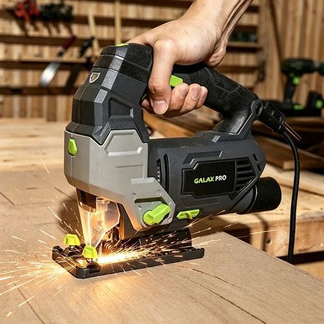Fuleadture Scie sauteuse électrique avec guide laser – 3000 tr/min, 800 W, 6 vitesses variables, mouvement orbital à 4 positions (0-4), coupe inclinée (0° à 45°), profondeur de coupe (métal/bois) : 10 (1/5)