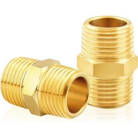 5 Pièces Mamelon Double en Laiton, 1" Raccord Hexagonal Double Filetage Externe BSP pour Plomberie Air Comprimé Eau Gaz (1/5)