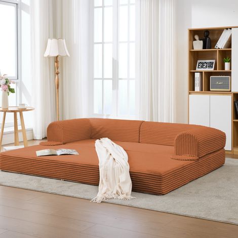 Canapé modulable 1 place + 2 places en tissu marron HAVRYA (1/5)