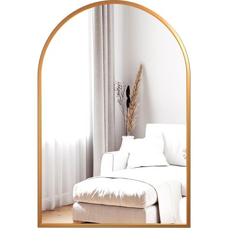 Dripex Miroir Mural Arche 60×90cm Or, Grand Miroir de Maquillage avec Cadre en Alliage d'Aluminium Idéal pour Entrée Chambre Salon Salle de Bain