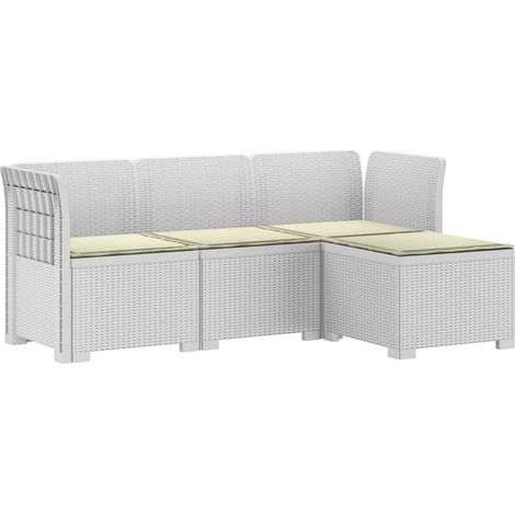 Canapé de Jardin 4 Places Modulable en Polypropylène Style Rotin Blanc avec Coussins - PANGIVO (1/5)