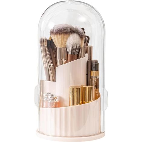 Organisateur de pinceaux de maquillage - boîte de rangement rotative avec couvercle - résistant à- blanc - 23,5 x 12 cm - 1 pièce