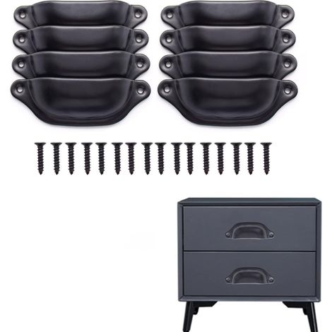 Lot de 8 Poignées Coquillage pour Meuble, Tires de Tiroir en Forme de Coquille Noire, Longueur 98 mm (Entr'axe 83 mm), Poignées pour Cuisine, Armoire, Commode et Mobilier (1/5)