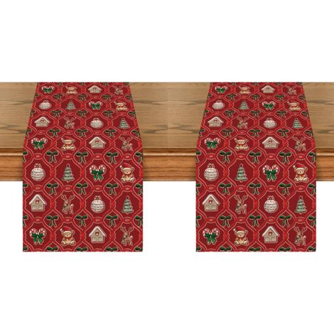 Camino de mesa navideño con adornos navideños, cuerda, oso y ciervo, pajarita, decoración invernal de cedro para la cocina, 33 x 183 cm (2 piezas) (1/3)