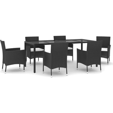 Maison Exclusive - Set da Pranzo da Giardino 7 pz Nero con Cuscini in Polyrattan