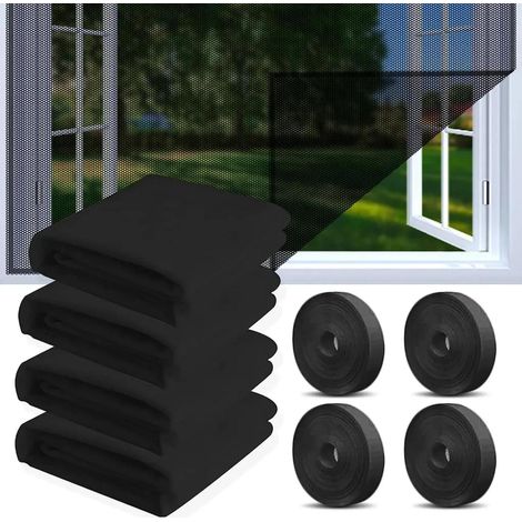 8 Pièces Moustiquaires pour Fenêtres, 150 x 200 cm Moustiquaire Fenêtre, Filet Anti-Insectes pour Fenêtres (Noir) (1/4)