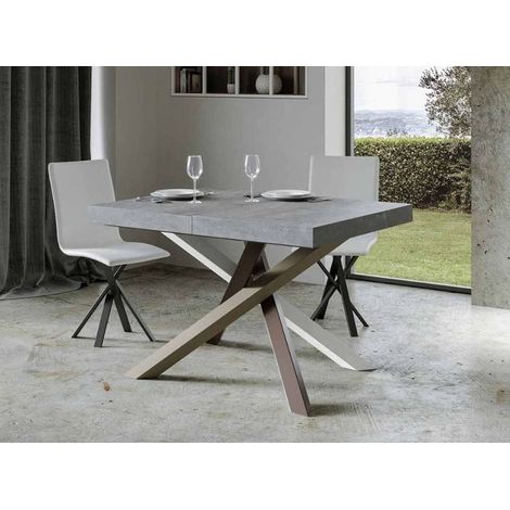 Table extensible 4 à 18 personnes gris cendré et pieds entrelacés 4 couleurs L 130 à 390 cm Artemis (1/5)