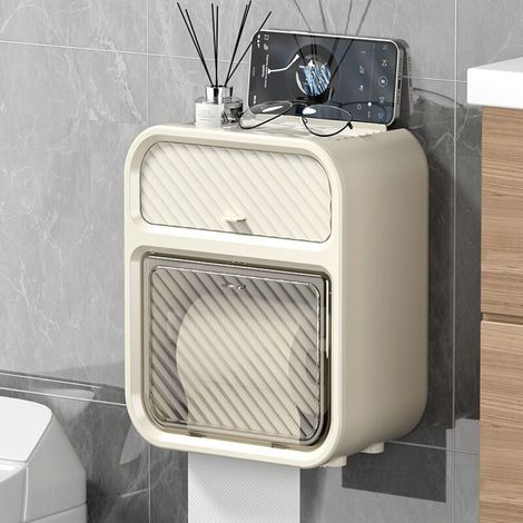 Porte-papier toilette de cuisine de salle de bain, distributeur d'essuie-tout non perforé, boîte de rangement en plastique étanche, conception peu encombrante, installation facile (1/3)
