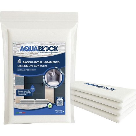 Sacchi Autoespandenti Antiallagamento 60x40 cm Aquablock – 4 o 10 pcs Fino a 15L di Protezione per Sacco - Packaging: 4 Sacchi