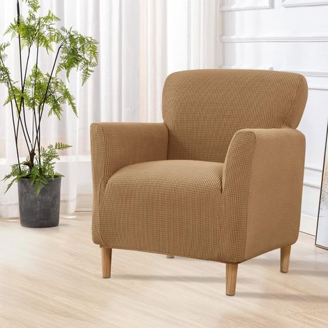 Housse de Fauteuil Ultra-Élastique en Tricot avec Accoudoirs, Housse de Protection pour Canapé de Contre Taches, Facile à Installer, Marron clair (1/5)