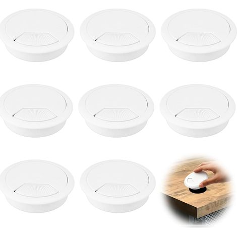 8 Passe-câbles 60mm Blanc pour Bureau, Plan de Travail, Rangement câbles (1/5)
