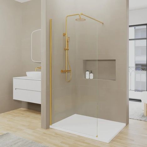 Cabine de douche à l italienne en arc de 80 cm avec profilé doré brossé verre transparent de 8 mm facile à nettoyer h200 Senja (1/4)