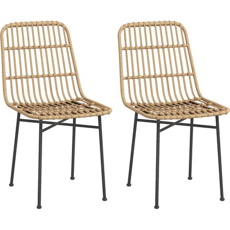 Ensemble de 2 chaises de cuisine et de salon style bohème, chaises modernes en rotin PE et acier, 45 x 57 x 83 cm, jaune (1/5)