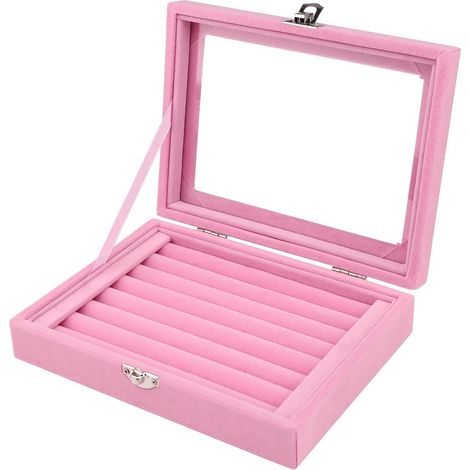 Crediri Schmuckschatulle aus Samt, Schmuck-Organizer für Ringe, Ohrringe, Halsketten, Schmuckvitrine, Schmuckschaukasten, Aufbewahrungsbox mit Deckel für Damen und Mädchen (Ring, Beige) (1/4)