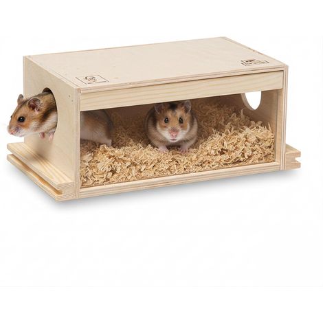 Maison en Bois pour Hamsters, Souris, Litière Sciure, Cage Hamsters (1/5)