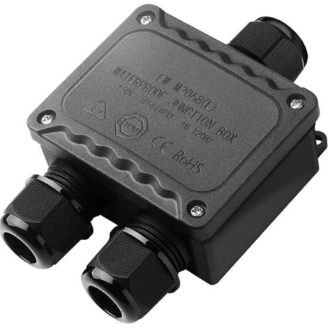 Boîte de dérivation étanche IP68 3 voies pour l'extérieur pour petit boîtier électrique noir de Ø9mm-Ø12mm de diamètre pour l'extérieur lumière jardin piscine (1/4)