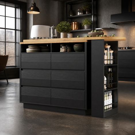 DESMIU Table de bar extensible avec 6 tiroirs, plateau pivotant, roulettes verrouillables, pour cuisine et salle à manger (1/5)