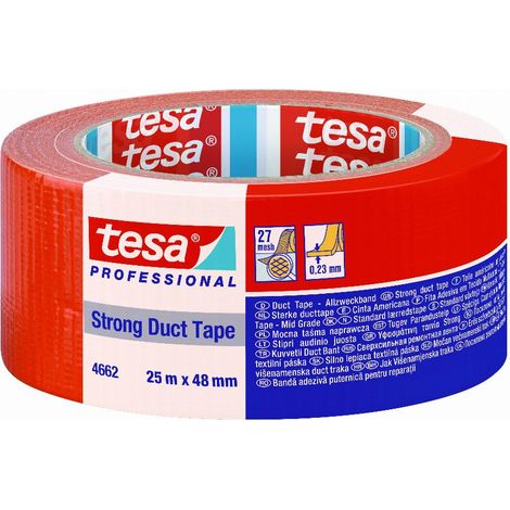 Cinta adhesiva para reparación de tela tesa Duct Tape, 25 m, 48 mm, naranja