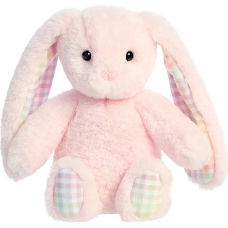 Pluschhase mit regenbogen gingham muster rosa 18 cm