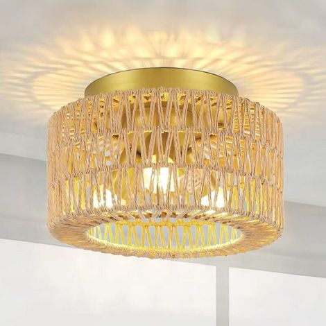 Lustre moderne en rotin, douille E27, plafonnier encastré, convient pour la salle à manger, la cuisine et la chambre (ampoule non incluse). (1/5)