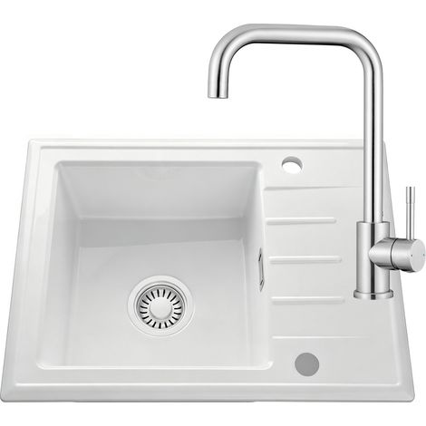 CECIPA MAX Keramik Küchenspüle 60 x 46 cm, Einzelbecken mit Abtropffläche & Edelstahl-Küchenarmatur - Perfekt aufeinander abgestimmt, inkl. Siphon-Set (1/5)