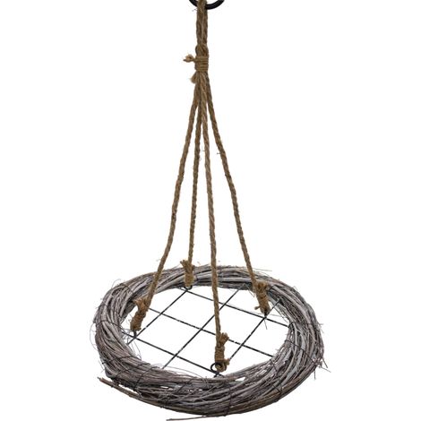 Holzkranz rund 38 cm mit Kordel zum Hängen - white washed - Deko Hänge Kranz mit Metall Gitter für Zierschmuck