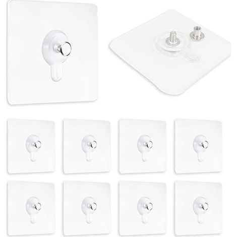 Set mit 10 Klebehaken, transparent, Polycarbonat, Eisen, 6 x 6 cm, Tragkraft 2–5 kg, Wanddekoration