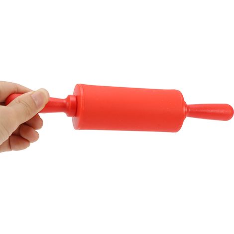 Rouleau à pâtisserie en silicone sans bâton, rouge, avec poignée plastique, outil de cuisson pour étaler pâte et fonds de tarte (1/3)