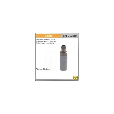 Pescamiscela in 3 pezzi tipo PROFI1 filtro POREX intercambiabile attacco Ø6,3mm