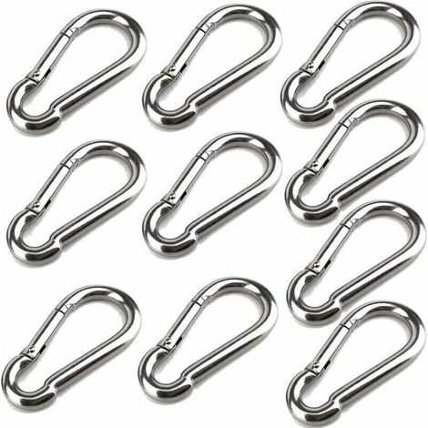 Ulisem10 Mousquetons De 40 Mm X 4 Mm, Mousqueton En Acier Inoxydable 304 Avec Mousqueton, Capacité De Charge Jusqu'À Environ 80 Kg.