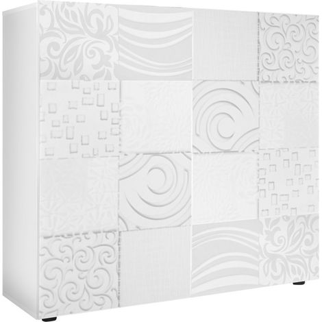 Rangement 2 portes blanc laqué sérigraphies multi-motifs - JUAN (1/5)