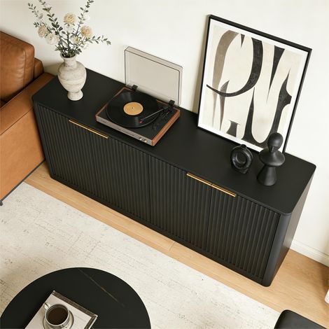 Buffet design 150 cm, forme vague, meuble de rangement incurvé à 4 portes, parfait pour cuisine, chambre ou salon, coloris noir, dimensions 150 x 40 x 70,5 cm (1/5)