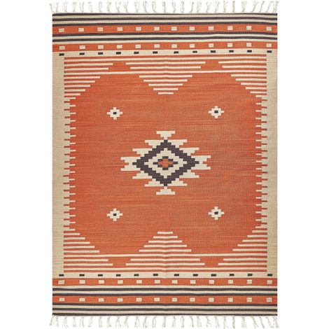 Tappeto Kilim in cotone a motivo geometrico reversibile con frange 160 x 230 cm Multicolore Gavar