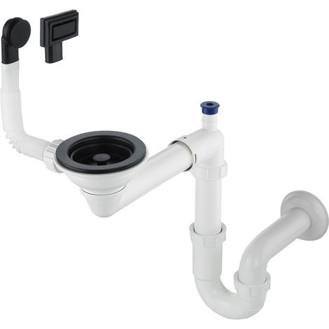 Siphon évier noir mat granit – Dimensions compactes 369 x 93 x 322 mm – Compatible machine à laver et lave-vaisselle – Bouchon manuel – Trizeratop