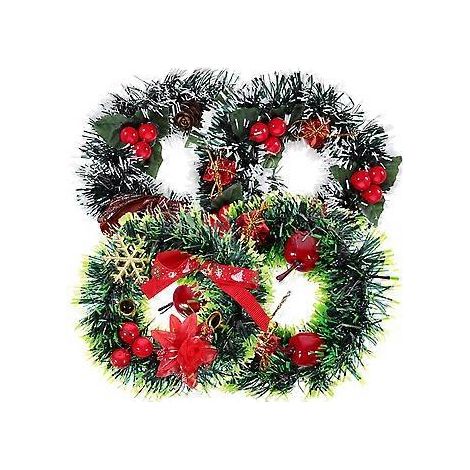 4 mini couronnes de Noël artificielles en pin de 12 cm, décoration créative pour la maison, les fêtes de Noël, à suspendre aux murs, portes et fenêtres (styles assortis)