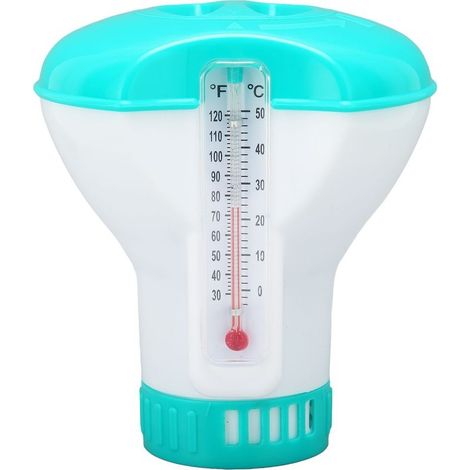 Distributeur produits chimiques spa – flotteur brome / chlore – avec thermomètre – bleu lac – piscine (1/5)