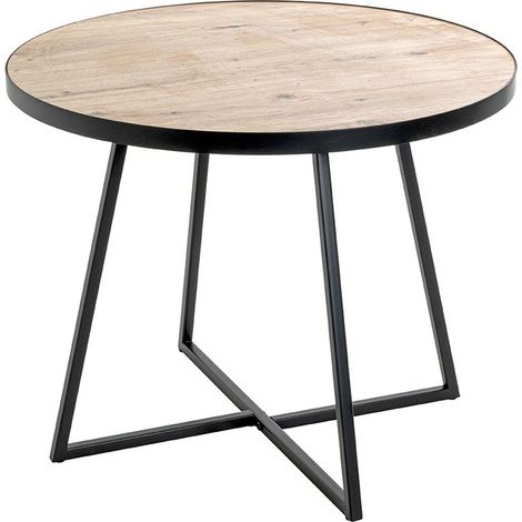 Table d'appoint, Table de salon ronde en bois chêne et métal noir - diamètre 60 x hauteur 48 cm (1/4)
