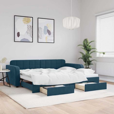 Tagesbett Ausziehbar mit Schubladen Blau 90x200 cm Samt (1/5)