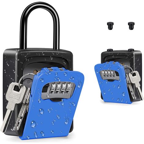 Coffre-fort portable pour clés, coffre-fort à cadenas avec anse amovible, boîte à clés murale à combinaison pour l'extérieur de la maison, jusqu'à 5 clés (bleu) (1/5)