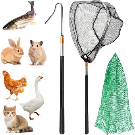 Lot de 5 épuisettes à volaille, extensibles, amovibles (2 en 1), filet à volaille, avec crochet pour les jambes, 2 barres, filet télescopique pour canards, oies, dindes, chats, poissons (1/5)