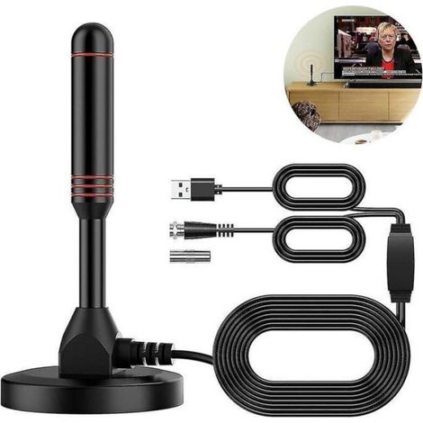 Antenne Hdtv Intérieure - Amplificateur Intégré - Gain 25 Dbi - Câble 1,5 M - Portée Jusqu'à 120 Miles - 1 Pièce (1/5)