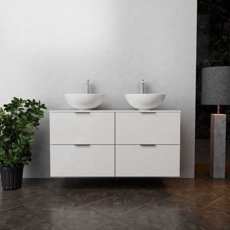 Inda - Mobile bagno L.120 con doppio lavabo in appoggio / Bianco