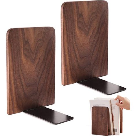 2 pièces - Étagère - Support à livres - Étagère en noyer noir - Support à livres antidérapant - Support à livres décoratif - 10,5 x 8 x 13 cm - Carré - Convient pour la maison et le bureau - Noyer noi (1/5)