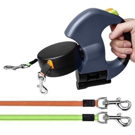 Doppelleine für Hunde – Ausziehbar – 300 cm – Einziehbar – Doppelleine für 2 Hunde – Mit Licht – Ergonomischer Griff – Einziehbare Leine – Reflektierend, blau (1/5)