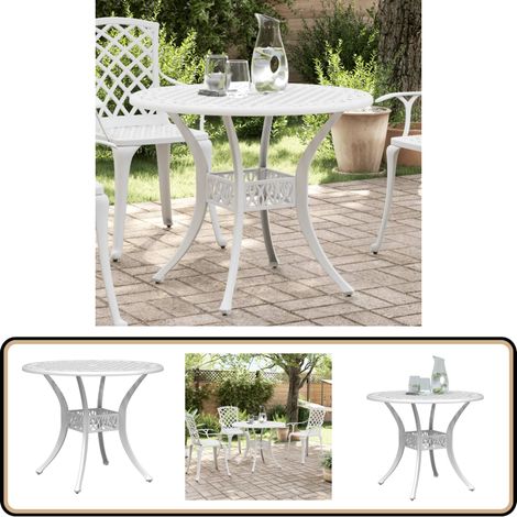 Gartentisch Weiß Ø90x75 cm Aluminiumguss - Gartentisch - Outdoortisch - Esszimmertisch - Terrasse - Balkon