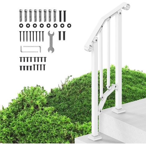 Rambarde extérieure en acier au carbone pour escaliers de 1 à 2 marches, kit d'installation pour sécurité des personnes âgées, style rétro blanc. (1/5)