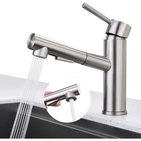 Robinet Cuisine avec Douchette Extractible Mitigeur Cuisine avec 2 Modes de Jet Mitigeur Evier avec Douchette en Acier Inoxydable Brossé (1/5)