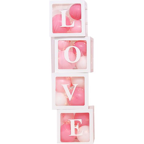 Boîtes décoratives transparentes pour baby shower avec ballons et lettres « BABY » et « LOVE » (4 pièces) (1/5)